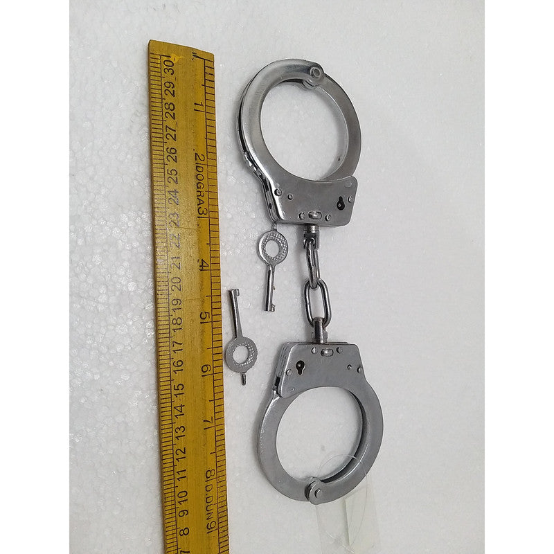 Heavy Duty Police Handcuff | Carbon Steel Made Solid | Theatre Play Silver Plated Police (1819)