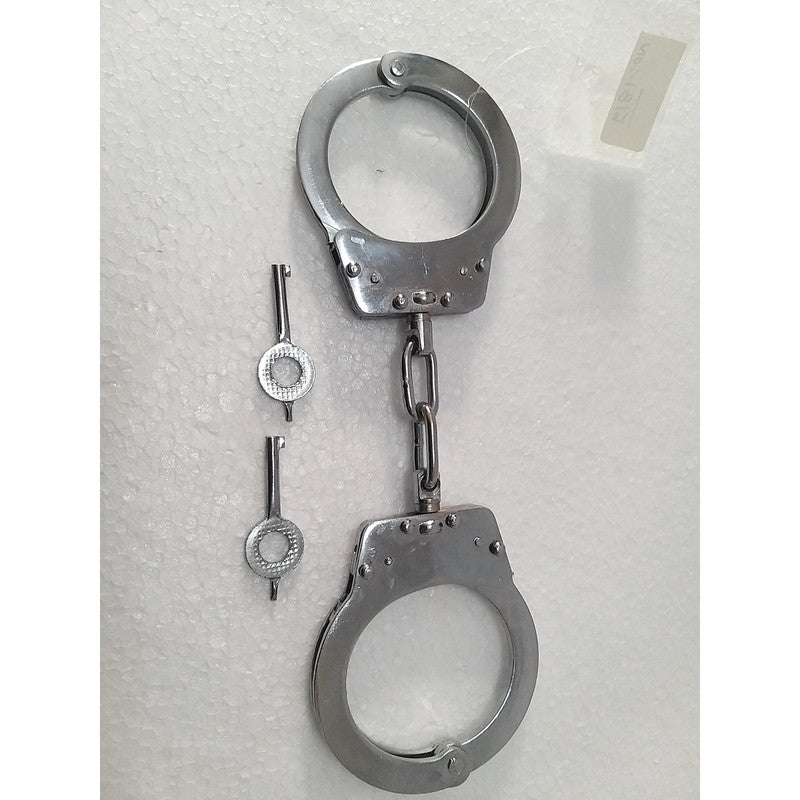 Heavy Duty Police Handcuff | Carbon Steel Made Solid | Theatre Play Silver Plated Police (1819)