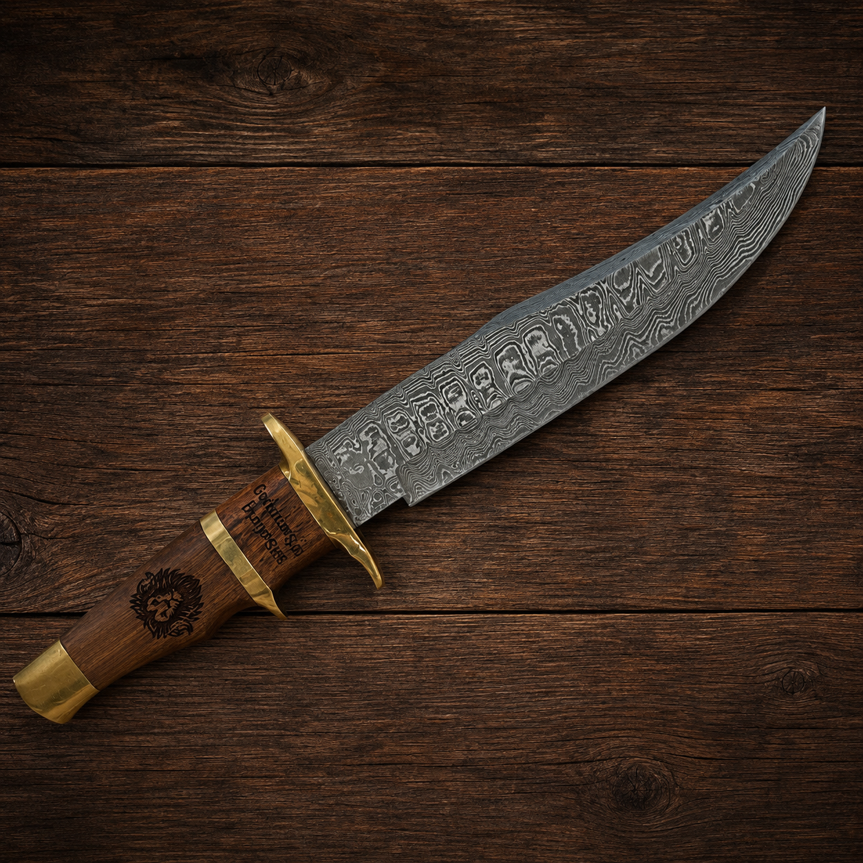 Hand Forged Damascus Bowie Knife – Full Tang Hunting & Outdoor Fixed Blade Knife