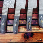 Handmade Damascus Steel Chef Knife Set of 4 – Pattern Welded Kitchen Knives with Walnut Handle & Brass Pins