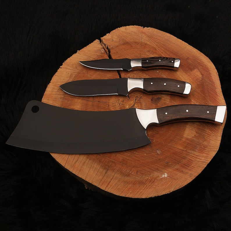 Handcrafted 440C survival knife set, angled display