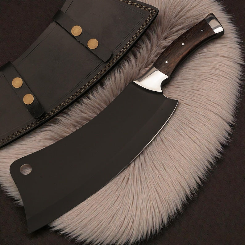 440C survival knife set with hand-stitched leather sheaths