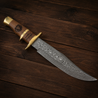 Hand Forged Damascus Bowie Knife – Full Tang Hunting & Outdoor Fixed Blade Knife