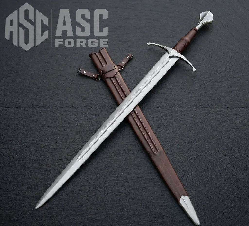 Handmade 6150 carbon steel arming sword with leather scabbard, knight sword collector piece