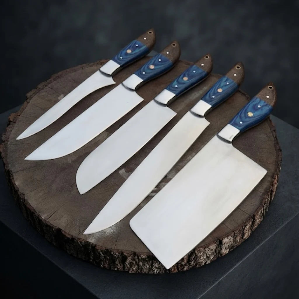 Handmade Forged Chef Knife Set: Cleaver, Butcher, Pakkawood Handles Christmas Gifts, Holiday Gifts
