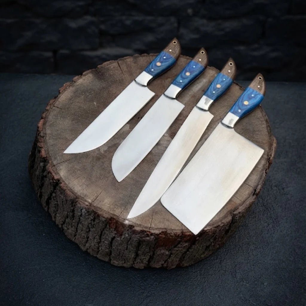 Handmade Forged Chef Knife Set: Cleaver, Butcher, Pakkawood Handles Christmas Gifts, Holiday Gifts