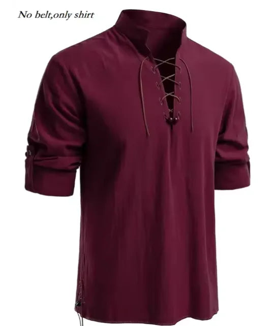 Men's Viking Tunic Shirt - Medieval Linen Lace-Up Shirt | Handmade Renaissance Costume for LARP, Reenactment & Cosplay