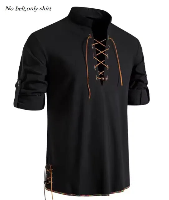 Men's Viking Tunic Shirt - Medieval Linen Lace-Up Shirt | Handmade Renaissance Costume for LARP, Reenactment & Cosplay