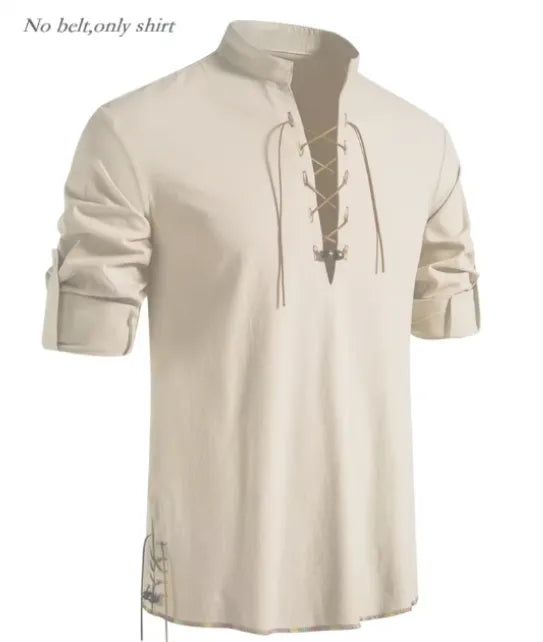 Men's Viking Tunic Shirt - Medieval Linen Lace-Up Shirt | Handmade Renaissance Costume for LARP, Reenactment & Cosplay