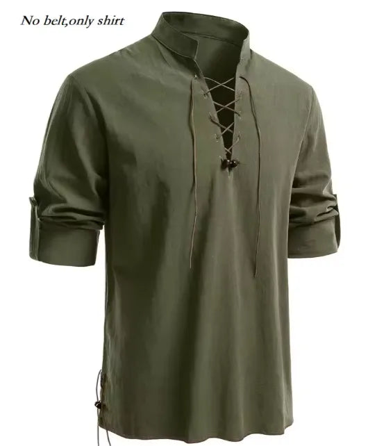 Men's Viking Tunic Shirt - Medieval Linen Lace-Up Shirt | Handmade Renaissance Costume for LARP, Reenactment & Cosplay