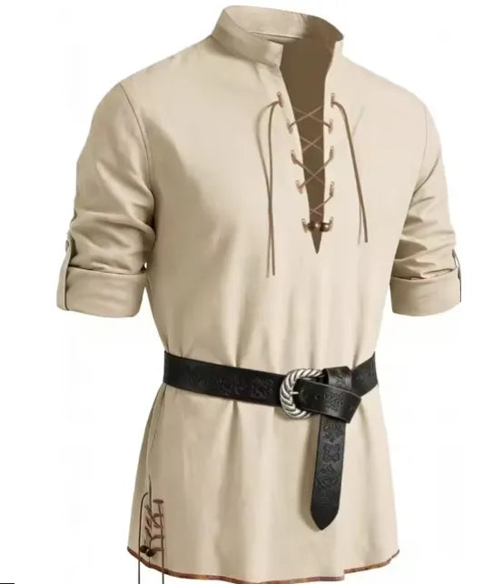 Men's Viking Tunic Shirt - Medieval Linen Lace-Up Shirt | Handmade Renaissance Costume for LARP, Reenactment & Cosplay