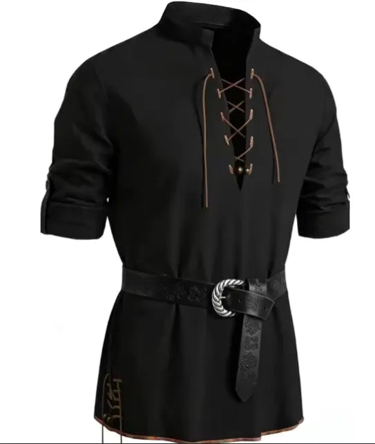 Men's Viking Tunic Shirt - Medieval Linen Lace-Up Shirt | Handmade Renaissance Costume for LARP, Reenactment & Cosplay