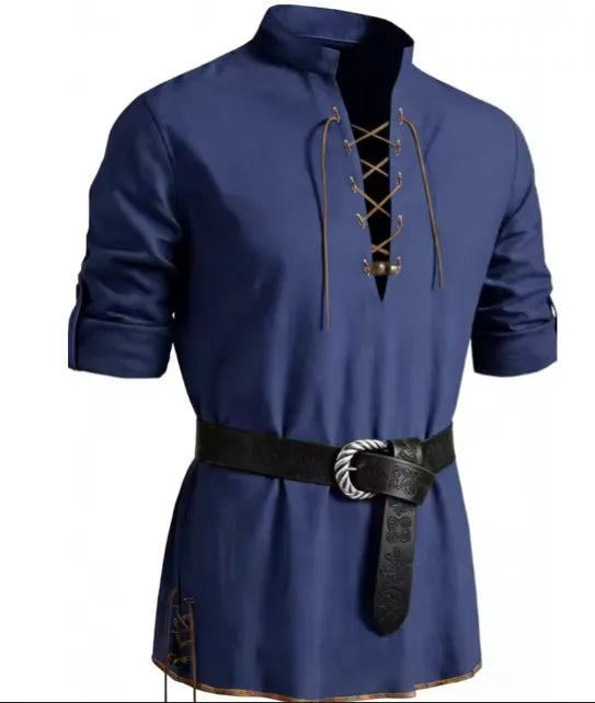 Men's Viking Tunic Shirt - Medieval Linen Lace-Up Shirt | Handmade Renaissance Costume for LARP, Reenactment & Cosplay