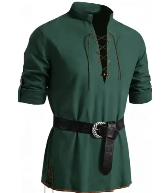 Men's Viking Tunic Shirt - Medieval Linen Lace-Up Shirt | Handmade Renaissance Costume for LARP, Reenactment & Cosplay