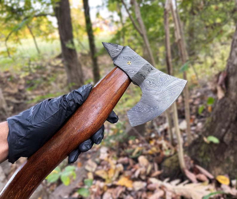 Handmade Damascus Steel Viking Axe – Custom Wood Handle Hatchet, Camping & Bushcraft Axe, Forged Nordic Axe Gift for Men, Father’s Day Gift