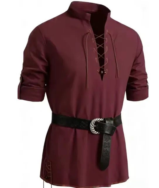 Men's Viking Tunic Shirt - Medieval Linen Lace-Up Shirt | Handmade Renaissance Costume for LARP, Reenactment & Cosplay