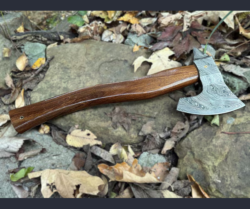 Handmade Damascus Steel Viking Axe – Custom Wood Handle Hatchet, Camping & Bushcraft Axe, Forged Nordic Axe Gift for Men, Father’s Day Gift