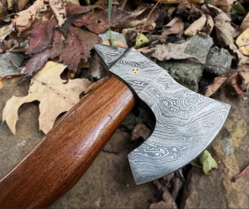 Handmade Damascus Steel Viking Axe – Custom Wood Handle Hatchet, Camping & Bushcraft Axe, Forged Nordic Axe Gift for Men, Father’s Day Gift