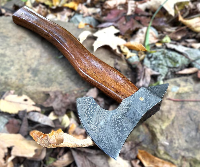 Handmade Damascus Steel Viking Axe – Custom Wood Handle Hatchet, Camping & Bushcraft Axe, Forged Nordic Axe Gift for Men, Father’s Day Gift