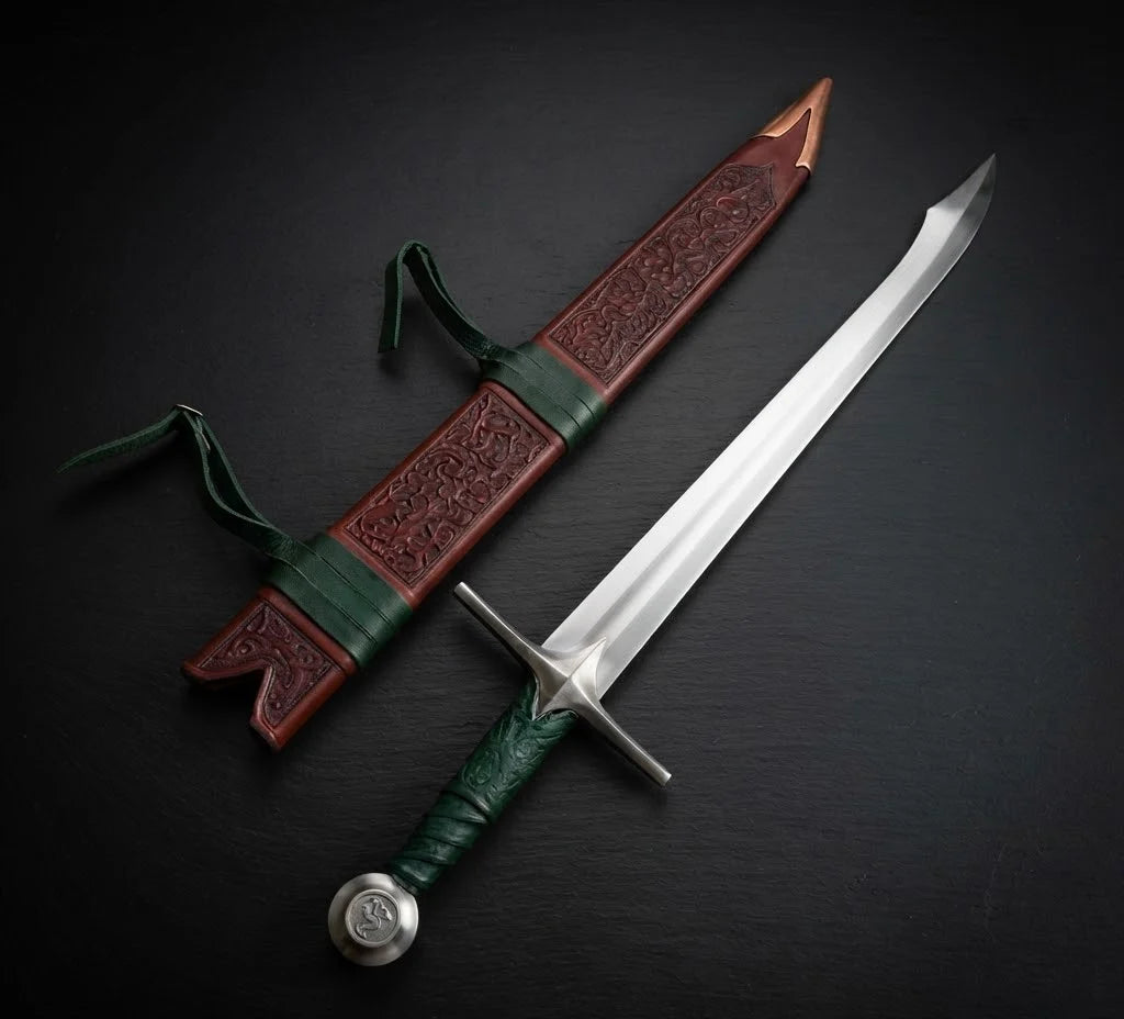 40 Inch High Carbon Steel Falchion Sword | Medieval Single Edge Blade, Leather Scabbard