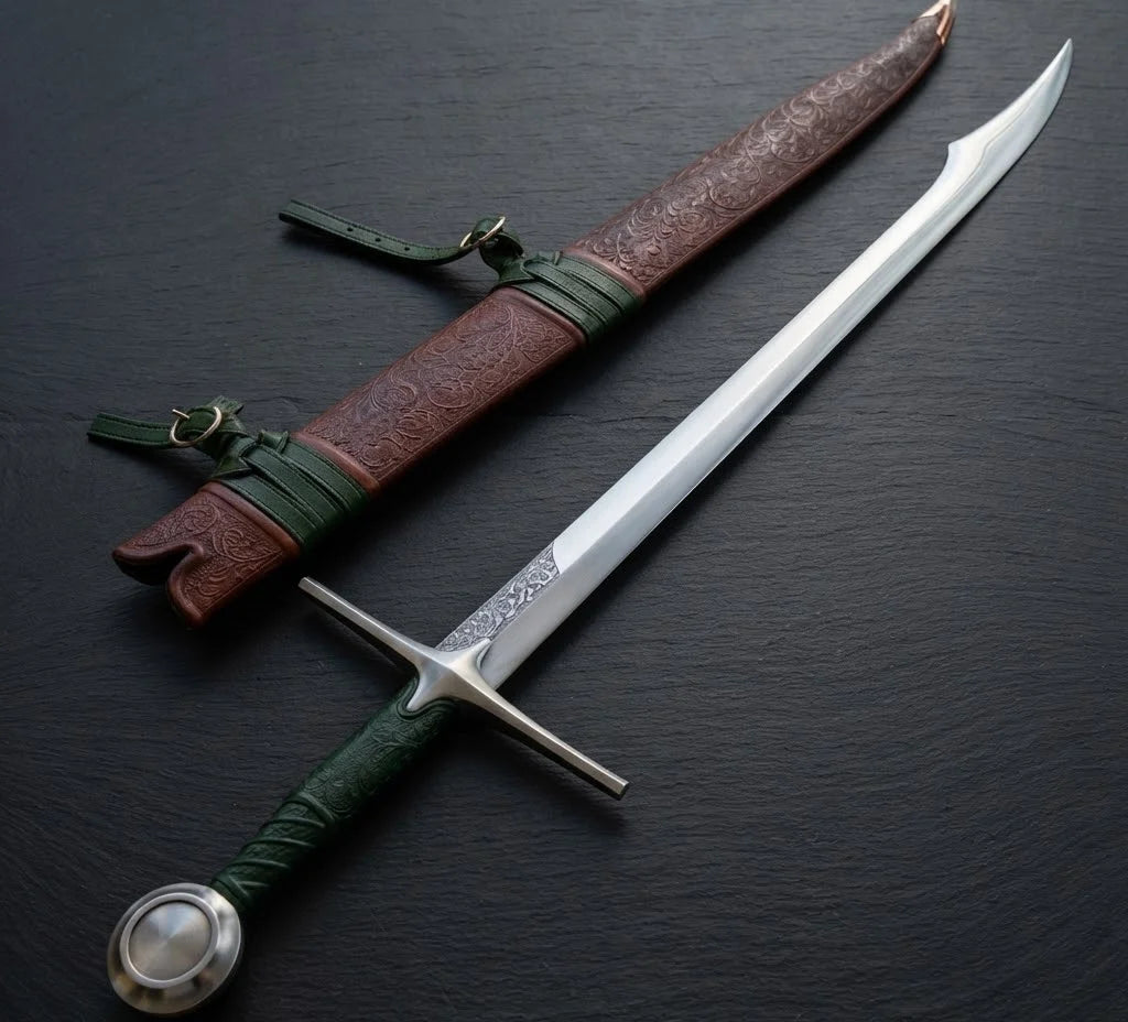 40 Inch High Carbon Steel Falchion Sword | Medieval Single Edge Blade, Leather Scabbard
