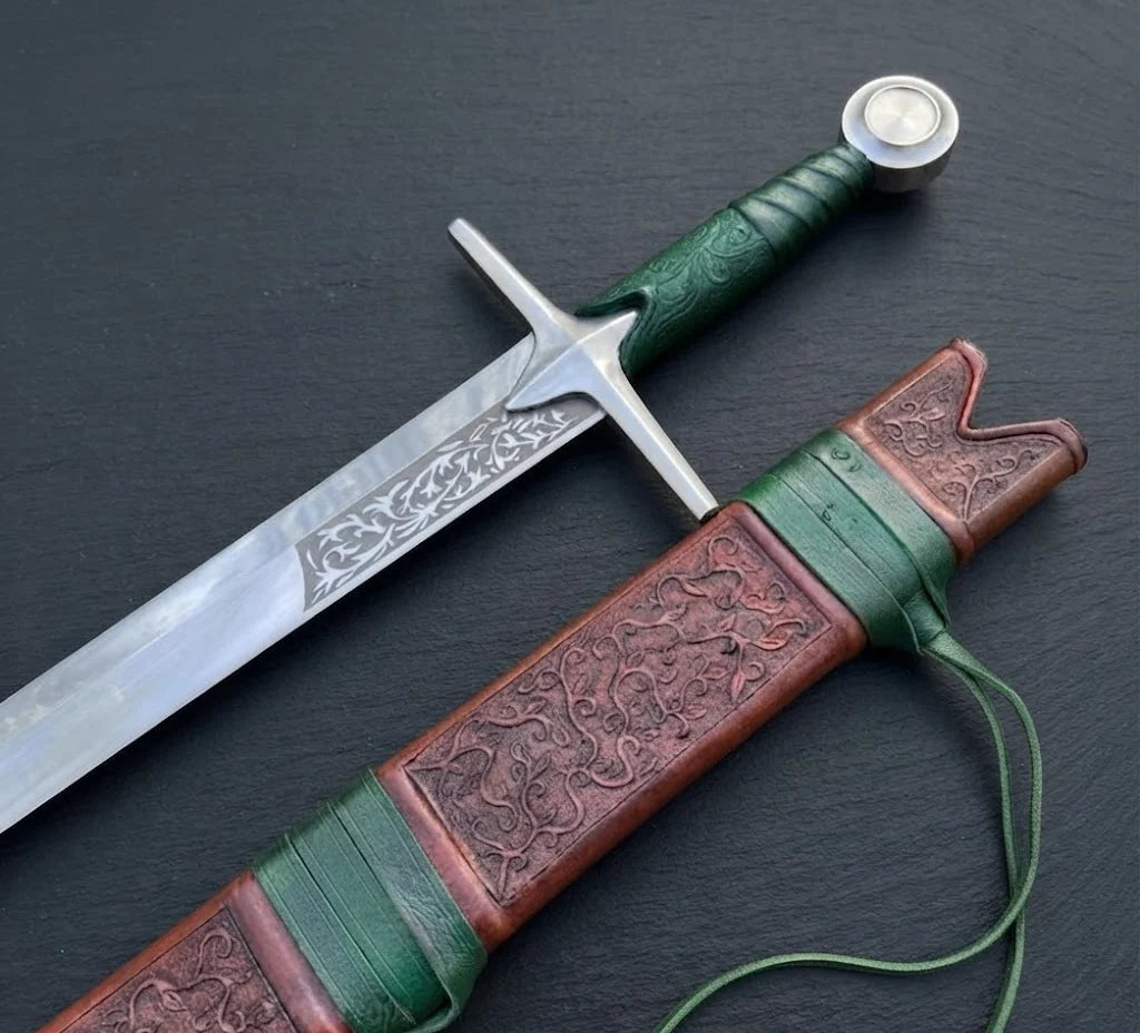 40 Inch High Carbon Steel Falchion Sword | Medieval Single Edge Blade, Leather Scabbard