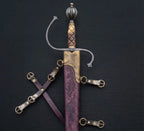 Hand Forged European Sword – Damascus Steel Engraved Scabbard, Medieval Collector’s Blade