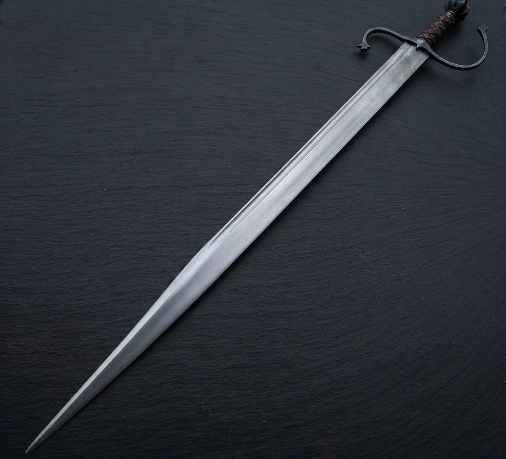 Hand Forged European Sword – Damascus Steel Engraved Scabbard, Medieval Collector’s Blade