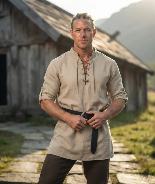 Men's Viking Tunic Shirt - Medieval Linen Lace-Up Shirt | Handmade Renaissance Costume for LARP, Reenactment & Cosplay