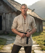 Men's Viking Tunic Shirt - Medieval Linen Lace-Up Shirt | Handmade Renaissance Costume for LARP, Reenactment & Cosplay