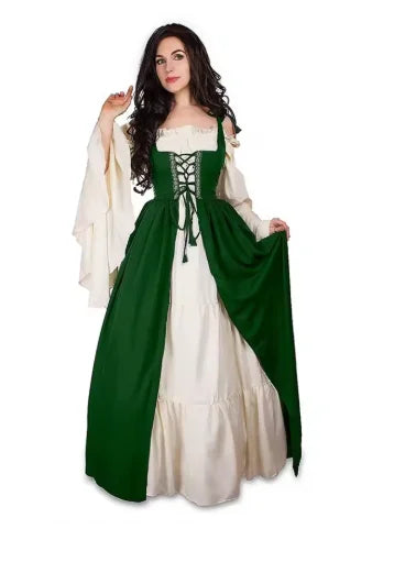 Women's Medieval Renaissance Dress | Viking Lace-Up Peasant Maxi Dress | Cottagecore Fantasy Costume