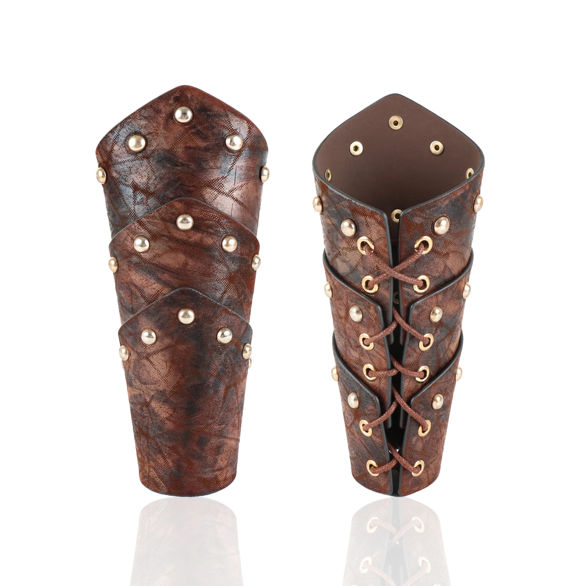 UYEE Medieval Viking Warrior Leather Bracer Steampunk Fur Elf LARP Costume for Men Women Riveted Arm Armor Halloween Accessory