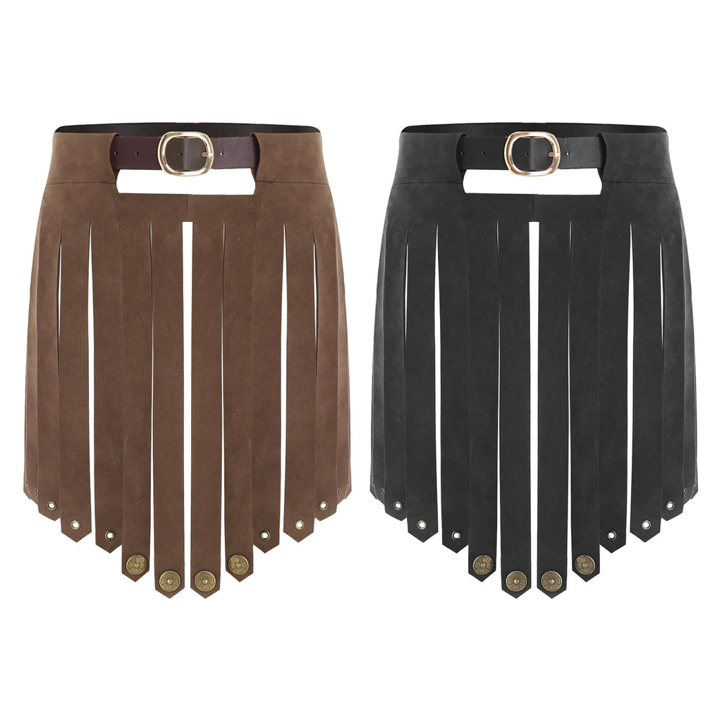 Men Women Medieval Viking Faux Leather Armor Skirts Adjustable Waist Gladiator Knight Apron Skirt for Cosplay Themed Party