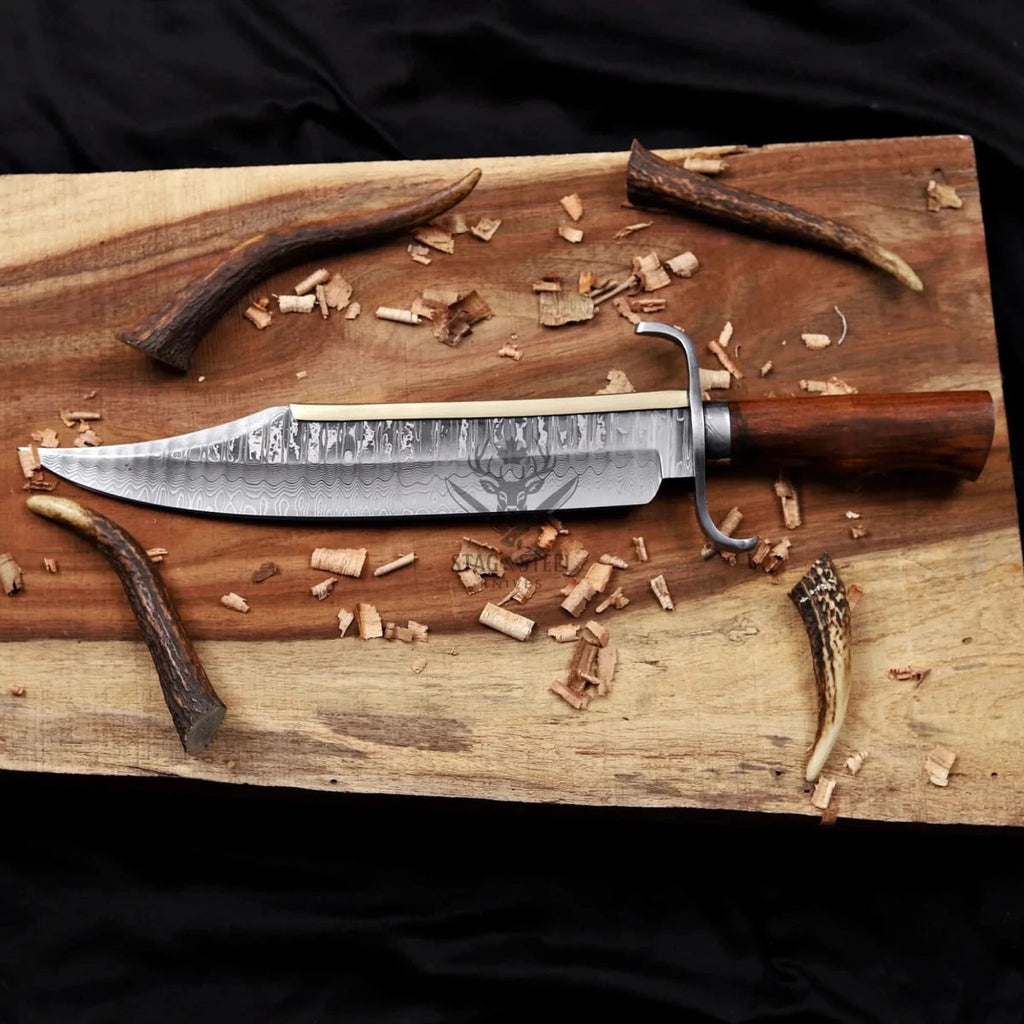 Damascus Bowie Knife – VG10 Steel, 13" Blade, Rosewood Handle