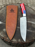 Damascus chef knife blade pattern close-up