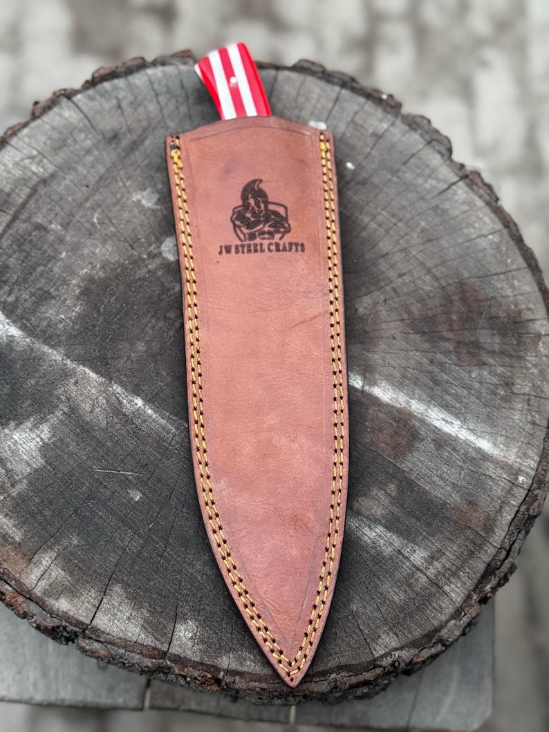 Damascus chef knife blade edge close-up