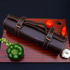 Handmade Damascus chef knife set, angled display view