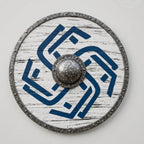 Handcrafted Viking shield displayed as battle-worn wall decor