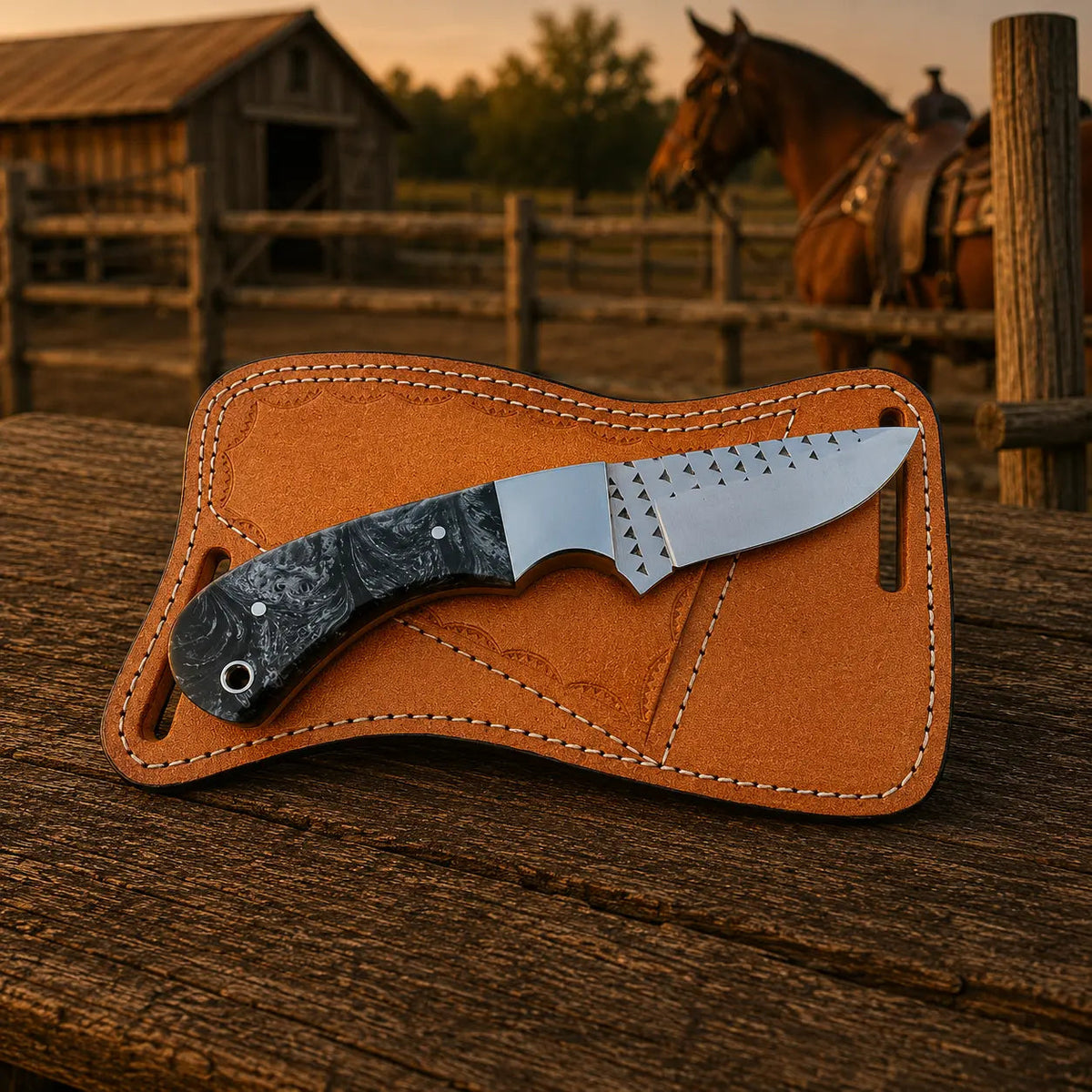Flintmark rasp steel skinner knife, full view