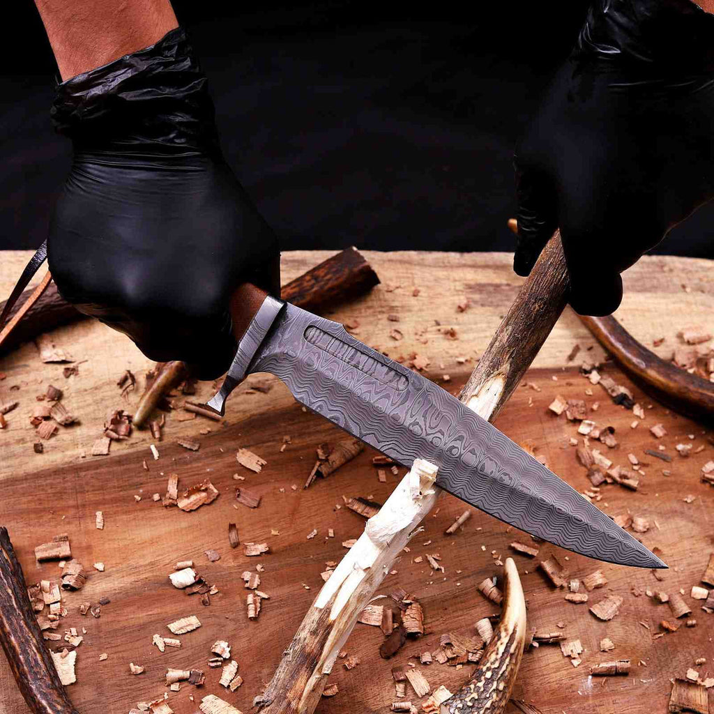 Handmade Damascus Bowie Knife | 8" VG10 Clip-Point Blade | Micarta Handle & Damascus Guard | Movie-Inspired Tactical Knife with Leather Sheath