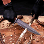 Handmade Damascus Bowie Knife | 8" VG10 Clip-Point Blade | Micarta Handle & Damascus Guard | Movie-Inspired Tactical Knife with Leather Sheath