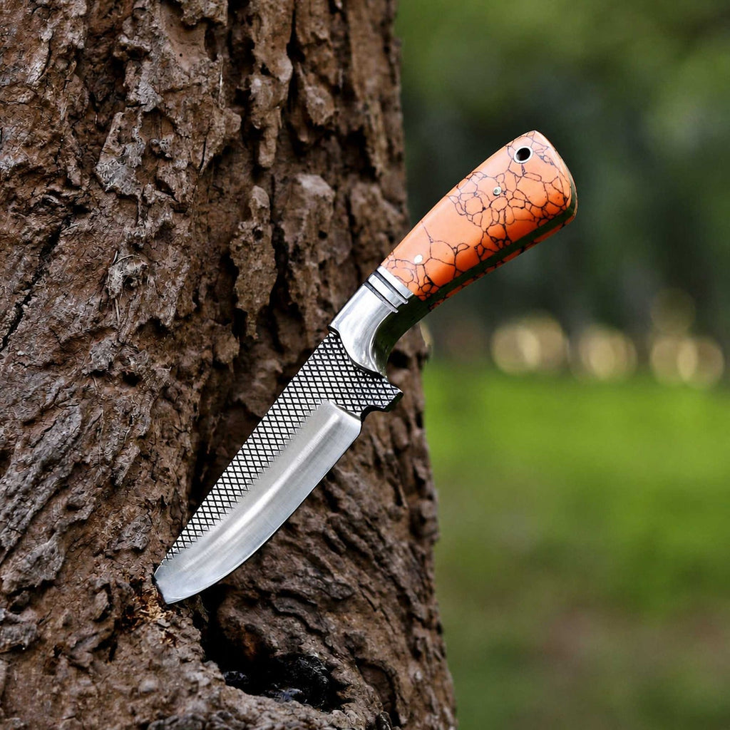 Cowboy Hunting Knife Rasp D2 Steel Turquoise Handle