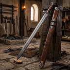 Hand Forged Damascus Steel Viking Sword with Wooden Scabbard | Medieval Norse Long Sword | Handmade Collectible Warrior Sword Gift