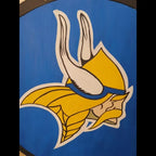 Hand-painted Viking shield steel fittings and boss detail