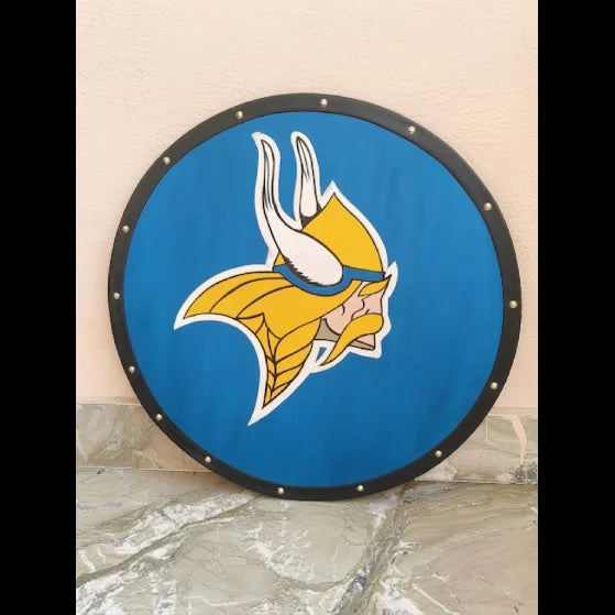 Hand-painted Viking shield, full view battle-worn finish