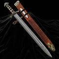 Hand Forged Damascus Steel Viking Sword with Wooden Scabbard | Medieval Norse Long Sword | Handmade Collectible Warrior Sword Gift