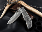 Hand Engraved Folding Knife: D2 Steel Blade, Brass Handle