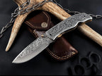 Hand Engraved Folding Knife: D2 Steel Blade, Brass Handle
