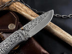 Hand Engraved Folding Knife: D2 Steel Blade, Brass Handle