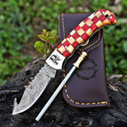 Personalized Handmade Damascus Pocket Knife, Camping gift for Husband, Groomsmen Gifts Anniversary Gift for Him, Dad, Custom Men Gifts